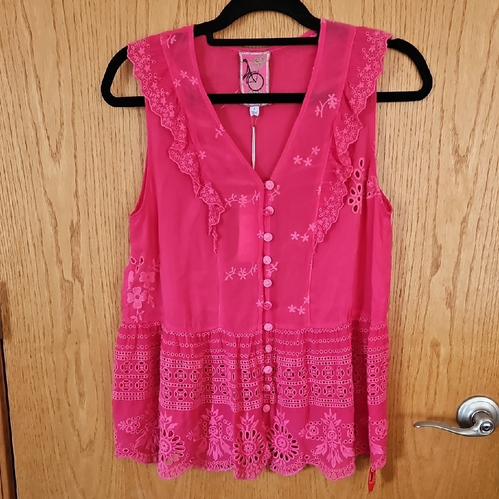 Johnny Was Vibrant Pink Embroidered Blouse